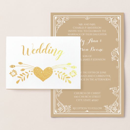 Gold Foil Floral Typography Wedding Invitding Folie Kaarten (Display)