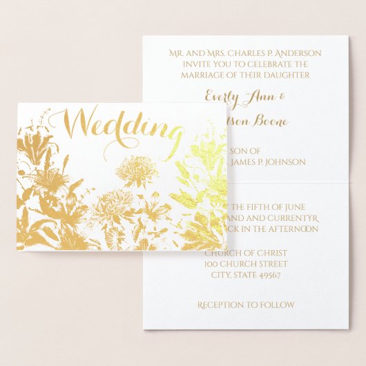 Gold Foil Floral Typography Wedding Invitding Folie Kaarten (Display)