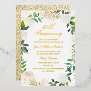 GOLD FOIL Floral Wreated Jubileum Folie Uitnodiging