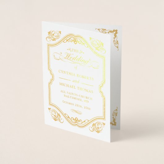 Gold Foil Flourish Lijst Wedding Ceremony Program Folie Kaarten (Voorkant)
