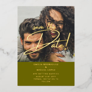 GOLD FOIL FOTO-overlay Wedstrijd opslaan Datum QR Folie Uitnodiging