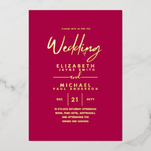 GOLD FOIL Frambozenjam Modern All-in-1 Trouwen Folie Uitnodiging