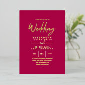GOLD FOIL Frambozenjam Modern All-in-1 Trouwen Folie Uitnodiging (Staand Voorkant)