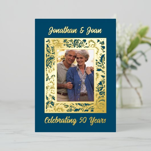 Gold Foil Frame 50e anniversaire Invitation (Debout devant)