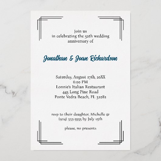 Gold Foil Frame 50e anniversaire Invitation (Verso)