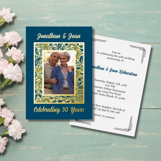 Gold Foil Frame 50e anniversaire Invitation