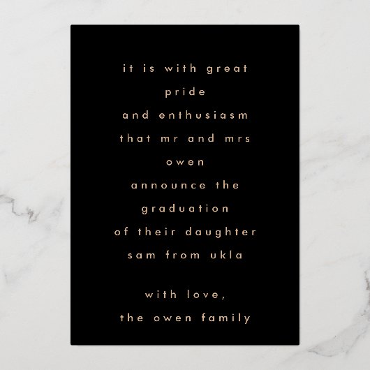 Gold Foil geperst | Afstuderen aankondiging Lijst (Achterkant)