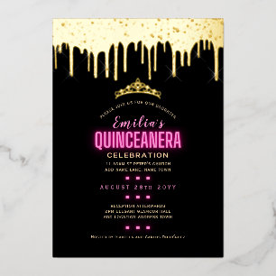 Gold Foil Girly Pink 15e verjaardag Quinceanera Folie Uitnodiging