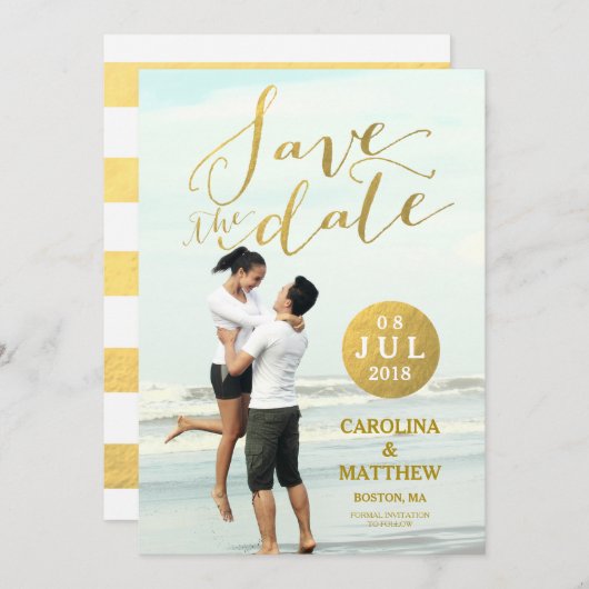 Gold Foil Glamor | Foto Opslaan Datum Kaart (Voorkant / Achterkant)