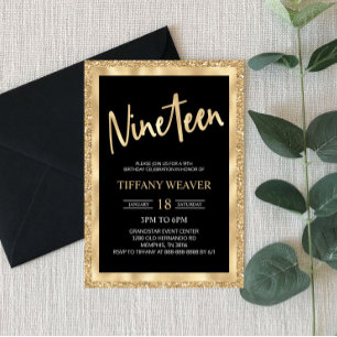 Gold Foil Glitter Nineteen 19e verjaardag Kaart