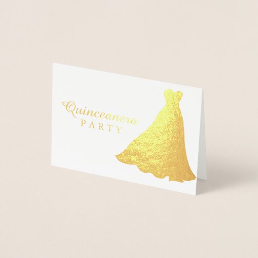 Gold Foil Gold Gown robe Quinceanera Invitation (Devant)