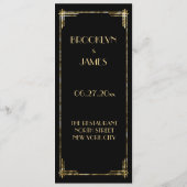 Gold Foil Great Gatsby Art Déco Menu Mariage (Dos)