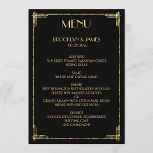 Gold Foil Great Gatsby Art Déco Menu Mariage