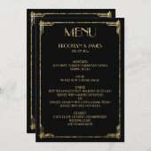 Gold Foil Great Gatsby Art Déco Menu Mariage Noir (Devant / Derrière)