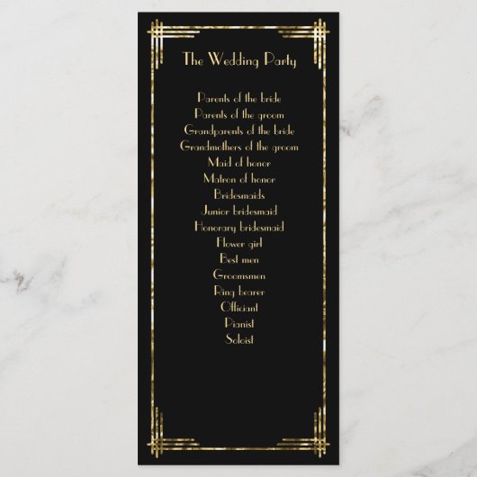 Gold Foil Great Gatsby Art Déco Programmes de mari (Dos)