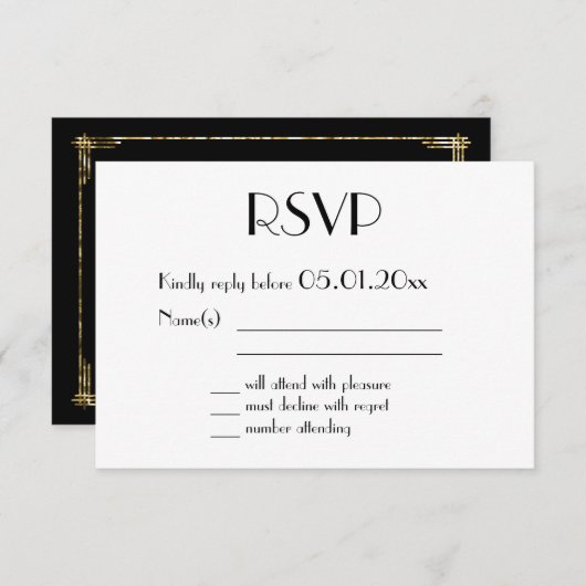 Gold Foil Great Gatsby Art Deco Wedding Cartes RSV (Devant / Derrière)