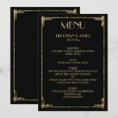 Gold Foil Great Gatsby Art Deco Wedding Menu Black (Voorkant / Achterkant)