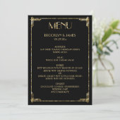 Gold Foil Great Gatsby Art Deco Wedding Menu Black (Staand voorkant)