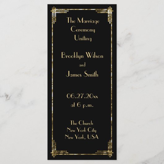 Gold Foil Great Gatsby Art Deco Wedding Programs Programma (Voorkant)