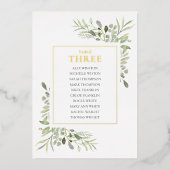 Gold Foil Greenery Table Number Seating Chart Folie Uitnodiging (Voorkant)