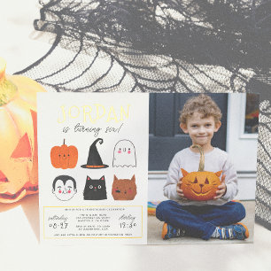 Gold Foil Halloween Friends Modern Birthday Foto Folie Uitnodiging