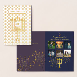 GOLD FOIL Hanukkah PHOTO Collage Mauve Blue Folie Kaarten