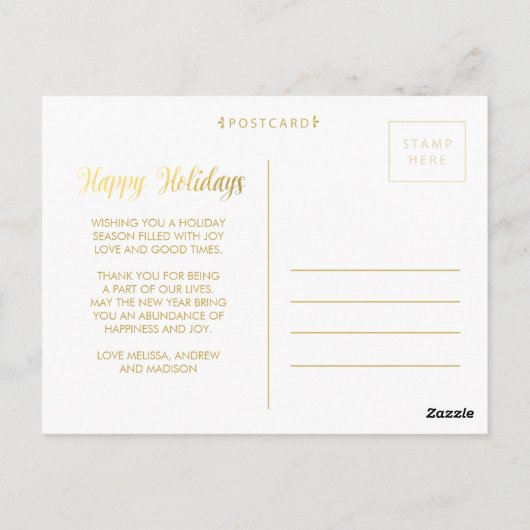 Gold Foil Happy Holidays Xmas Photo Frame Carte po (Dos)