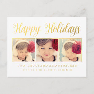 Gold Foil Happy Holidays Xmas Photo Frame Carte po