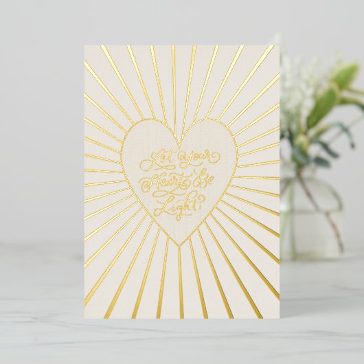 Gold Foil Hart Kerstvakantie Groet Kaart (Staand Voorkant)