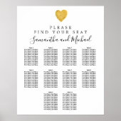 Gold Foil Heart 10-Table Wedding Seating Chart Poster (Voorkant)