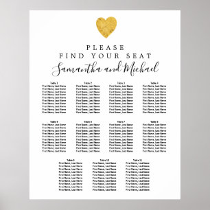 Gold Foil Heart 11-Table Wedding Seating Chart Poster