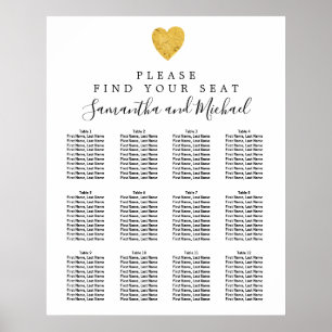 Gold Foil Heart 12-tafel bruiloft Poster
