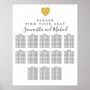 Gold Foil Heart 13-tafel bruiloft Poster
