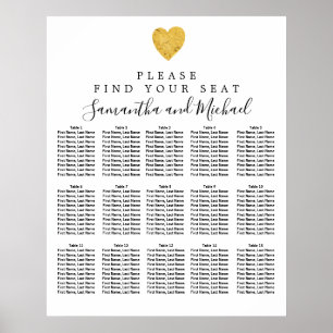 Gold Foil Heart 15-tafel bruiloft Poster