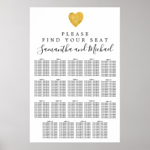 Gold foil Heart 19-tafel bruiloft Poster