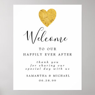 Gold Foil Heart Elegant Wedding Welkomstteken Poster