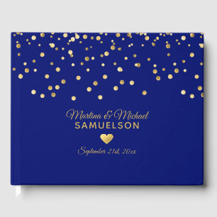 Gold Foil Heart Marine Blue Mariage Livre d'or