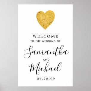 Gold Foil Heart Modern Welkom bij ons huwelijksbor Poster