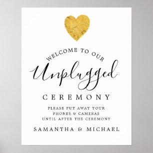 Gold Foil Heart Unplugging Wedding Ceremony Sign Poster