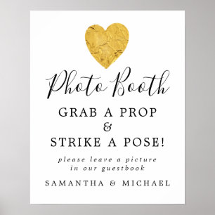 Gold Foil Heart Weddenschap Foto Booth Sign Poster