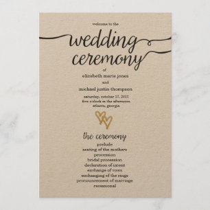 Gold Foil Hearts Kraft Paper Wedding Programme Programma