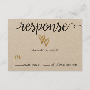 Gold Foil Hearts Kraft Paper Weduwkaart RSVP Card
