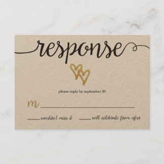 Gold Foil Hearts Kraft Paper Weduwkaart RSVP Card Kaartje