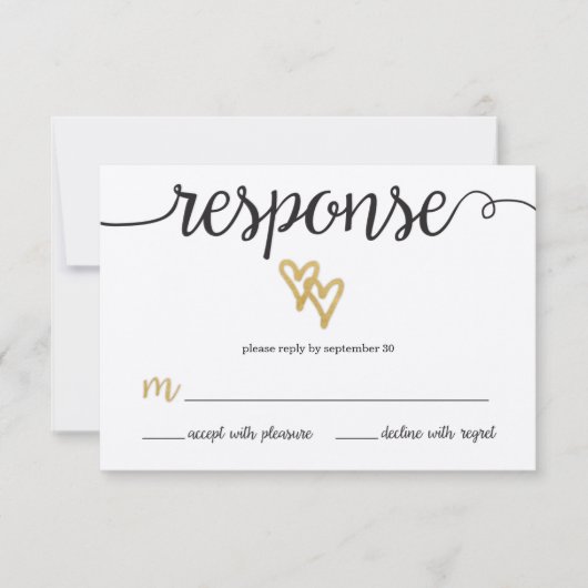 Gold Foil Hearts Kraft Papier Mariage Carte RSVP (Devant)