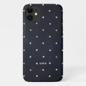 Gold Foil Hearts Pattern Blue Monogram Case-Mate iPhone Case (Achterkant)