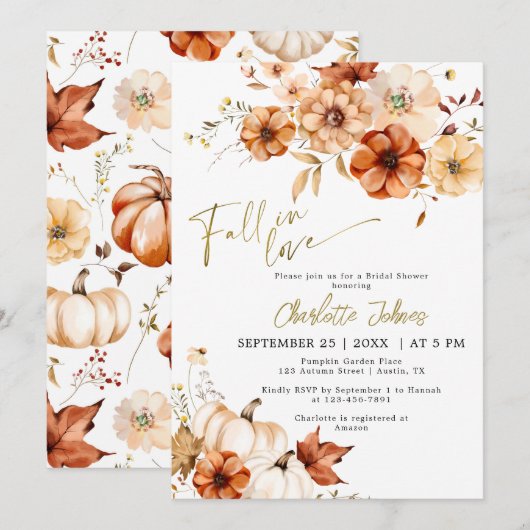 Gold Foil Herfst in Love Cream Pumpkin Vrijgezelle Kaart (Voorkant / Achterkant)