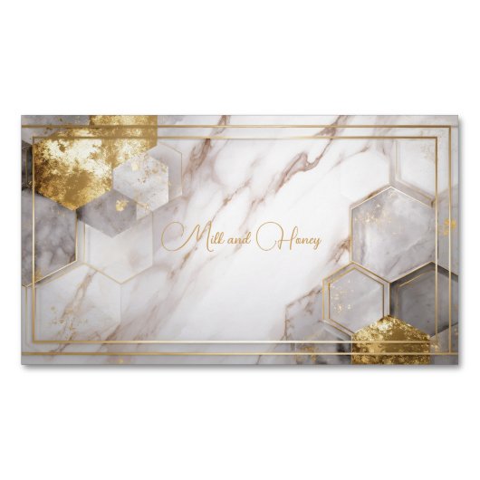 Gold Foil Hexagon Tile White Marble Geometric Magnetisch Visitekaartje (Voorkant)