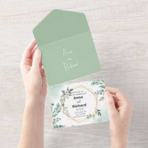 Gold Foil Invitation, neutraal Floral Wedding All In One Uitnodiging