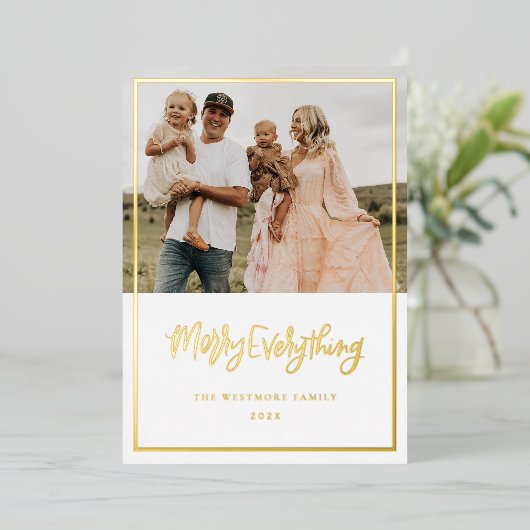 Gold Foil Joyeux Carte photo de Noël (Debout devant)