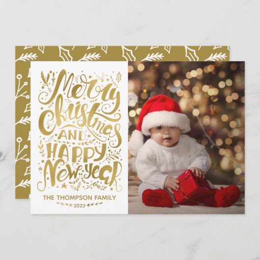 Gold Foil Joyeux Noël Bonne année Carte (Devant / Derrière)